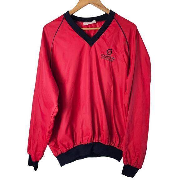 Vintage 80s Golf Windbreaker Mens XL Red V-neck St, Andrews Scotland Pullover - Picture 1 of 11